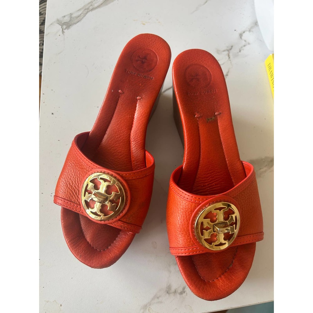 TORY BURCH SELMA WEDGE SLIDE SANDAL IN FLAME RED